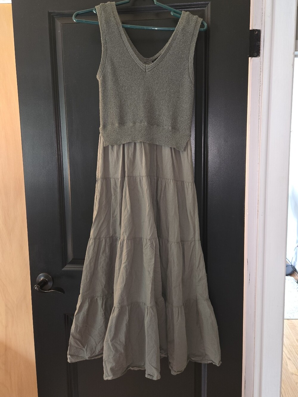Say What? Olive Knit Bodice Tiered Maxi Dress